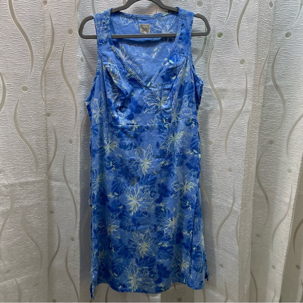 Columbia Sleeveless‎ Dress Womens Medium Blue Floral V-Neck Excellent Tropical